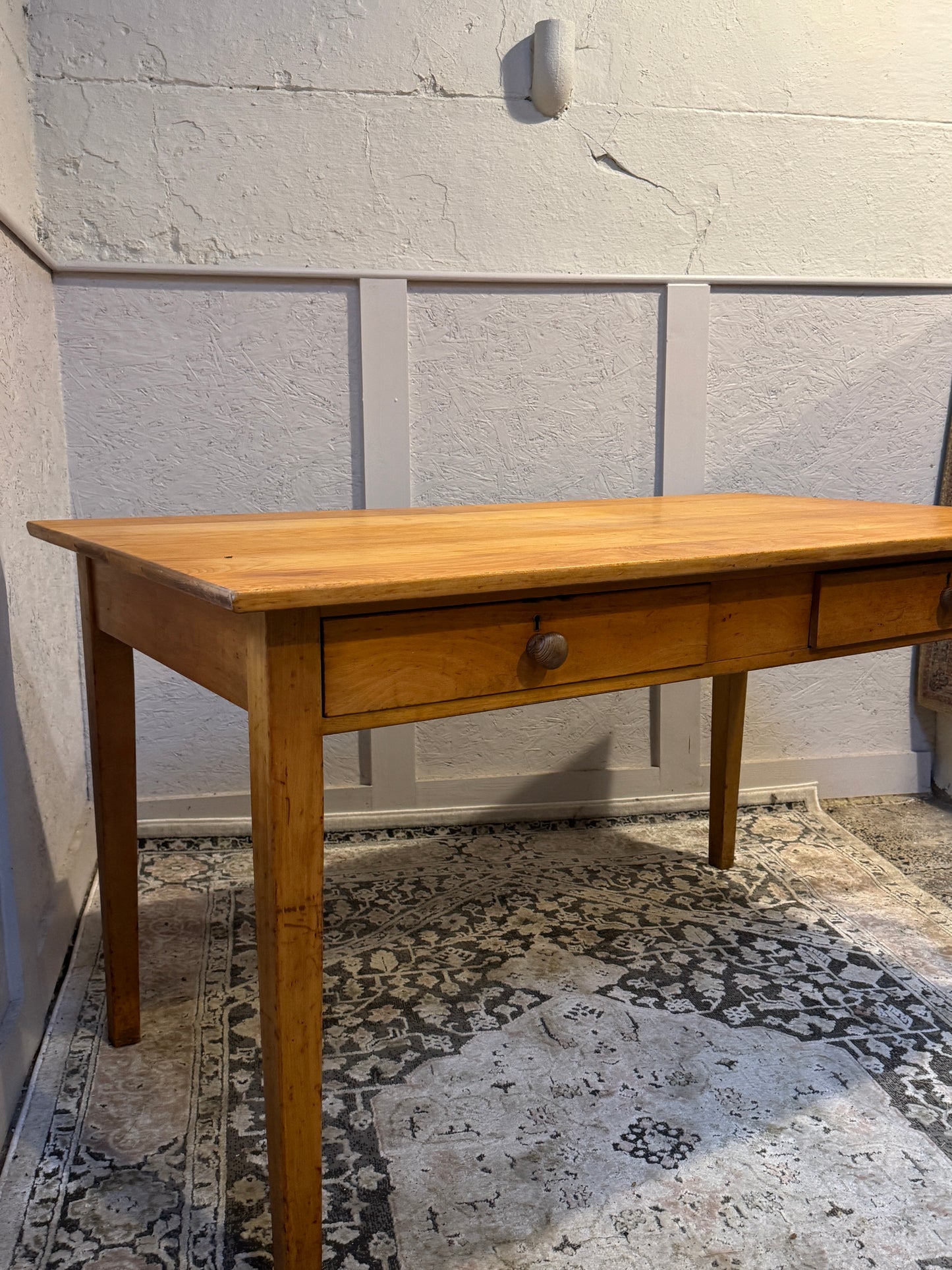 1950s Beech Kitchen Table with 2 Drawers