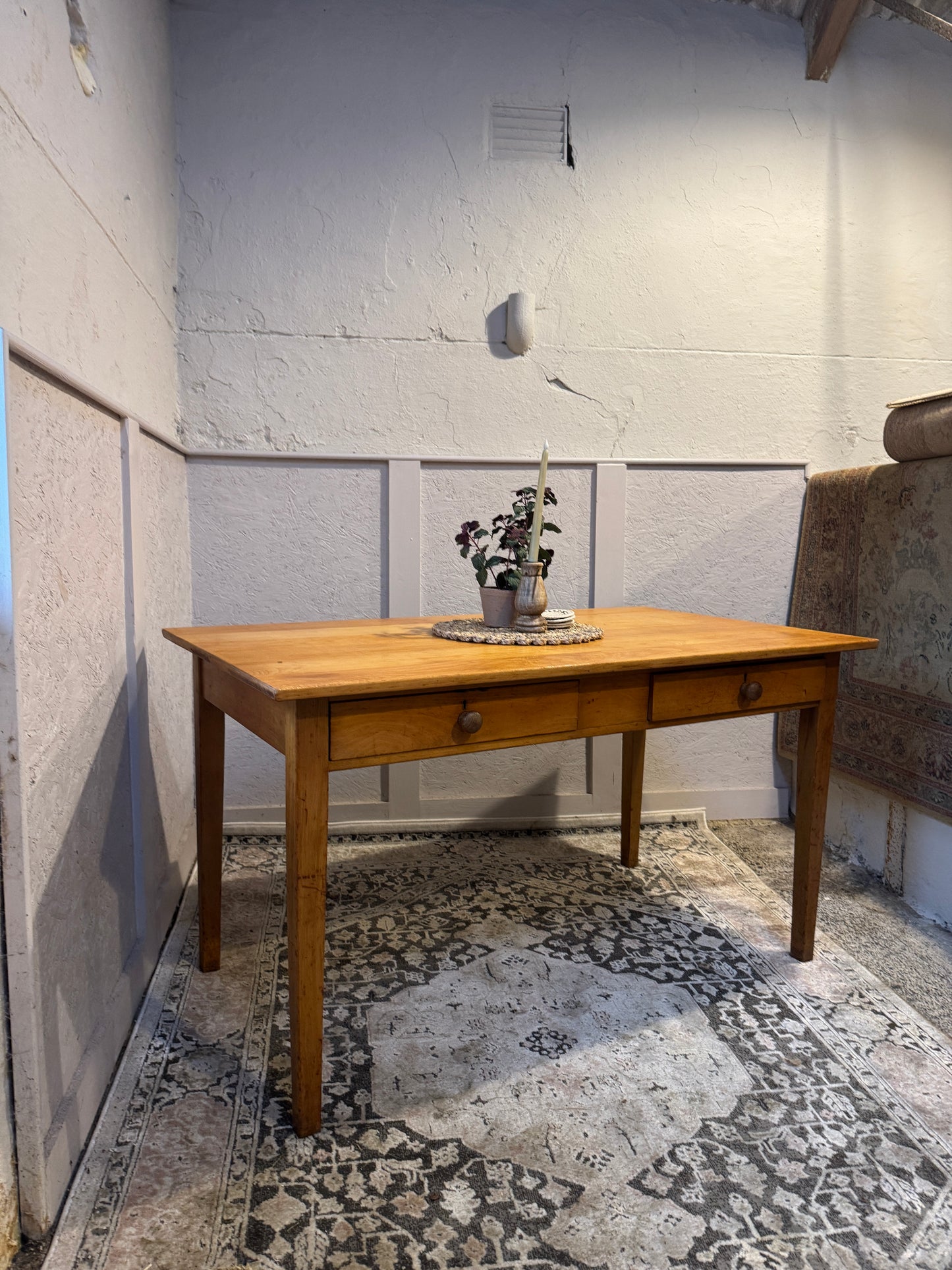 1950s Beech Kitchen Table with 2 Drawers