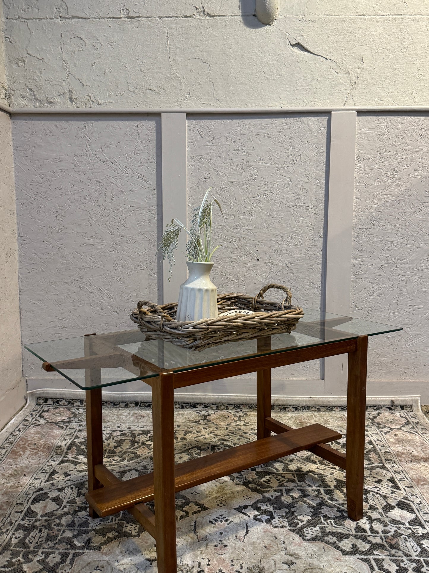 Mid Century Glass Top Coffee Table