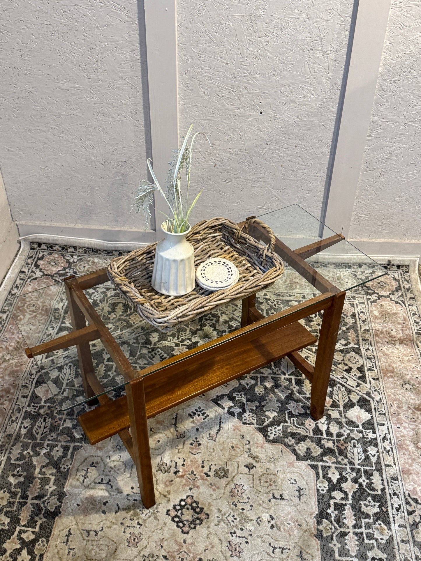 Mid Century Glass Top Coffee Table