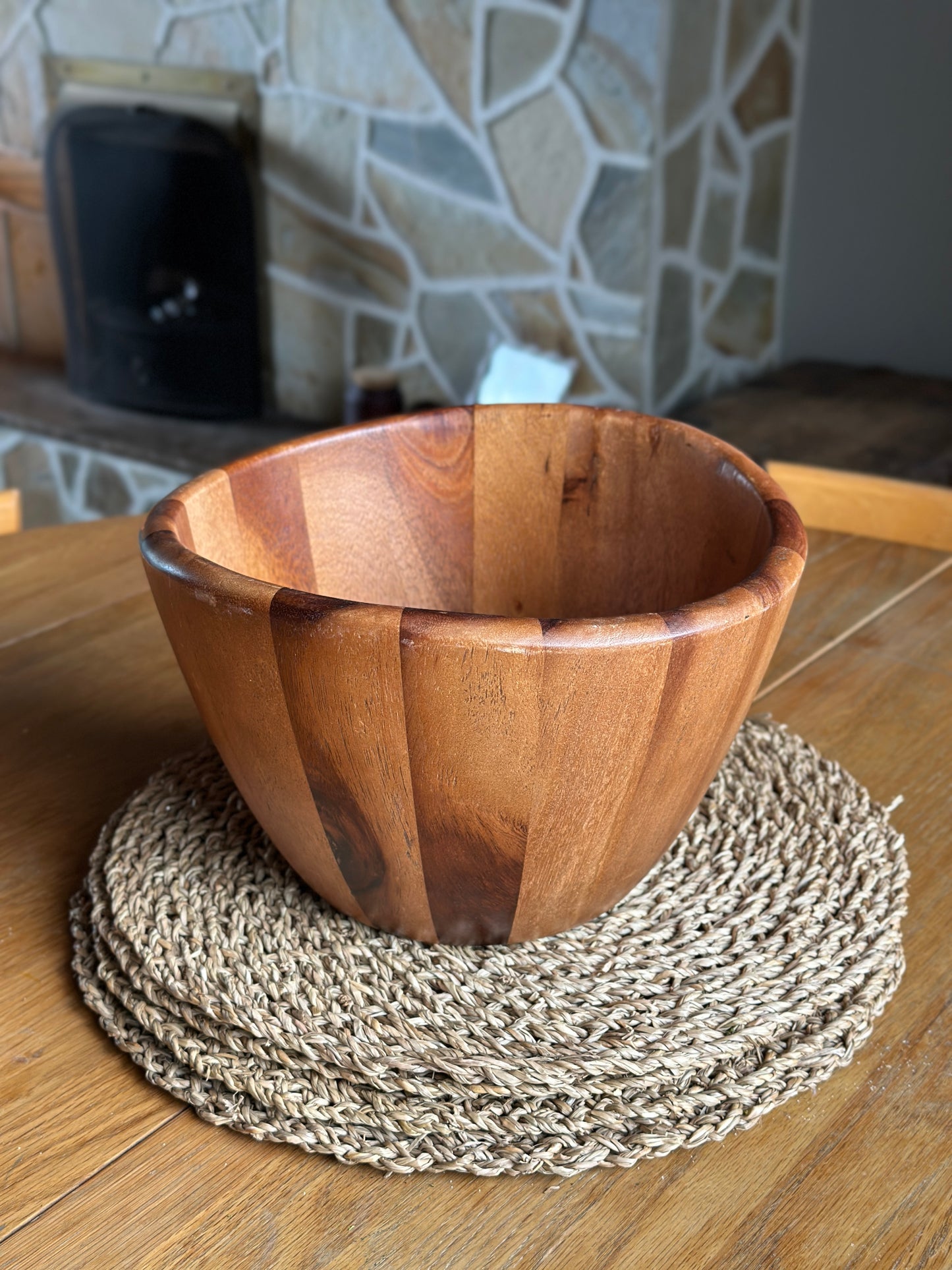 Large Mid-Century Acacia Salad/Dressing Bowl