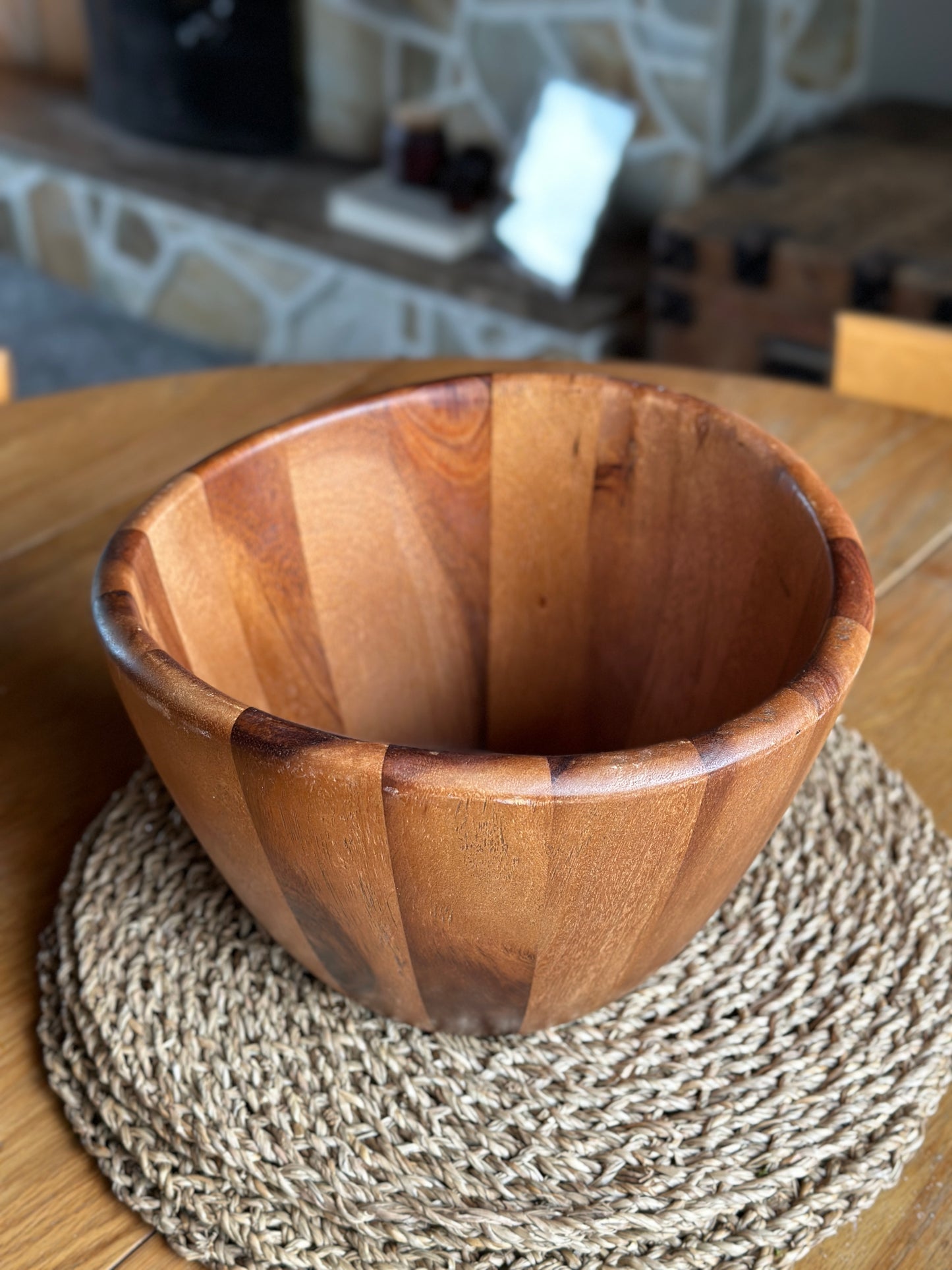 Large Mid-Century Acacia Salad/Dressing Bowl